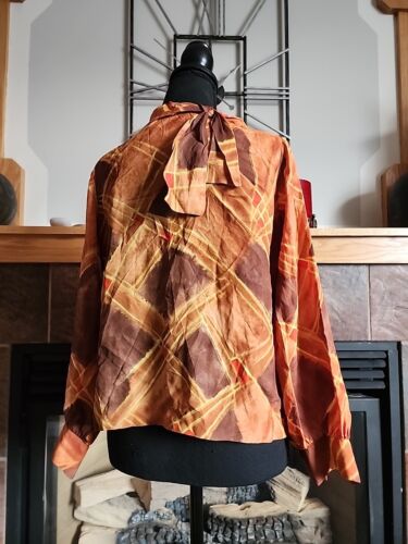 Vintage Judy Bond Blouse Top Yellow Long Sleeve Button Front Silky Secretary - Picture 4 of 10