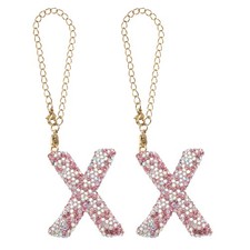 2 Pcs Letter Bag Charm Bling Glitter Letter Charm Initial, Pink, X Shape