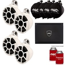 Wet Sounds White REV 10 Swivel Clamp Tower Speakers Suitz Covers SD2 Amp