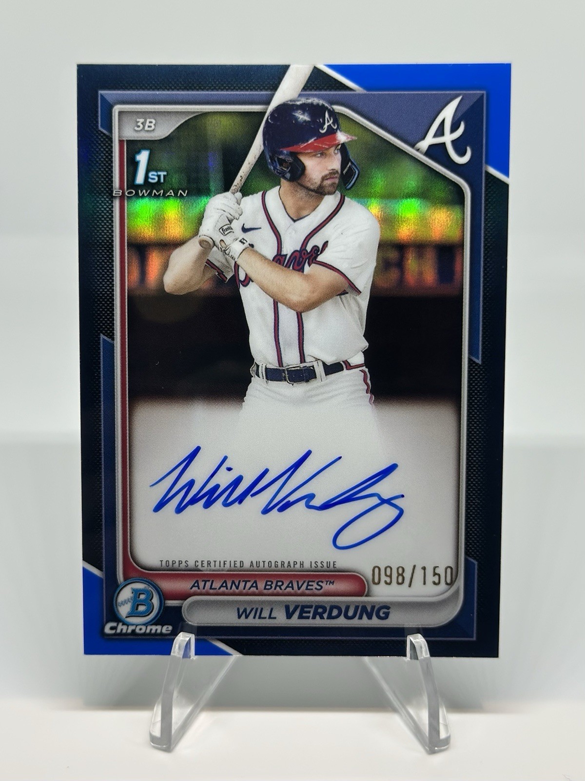 2024 Bowman Chrome Will Verdung Auto True Blue /150 1st Braves CPA-WV