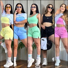 alo Women's Sweatsuit Set Crop Top  Shorts Drawstring Yellow Blue Green