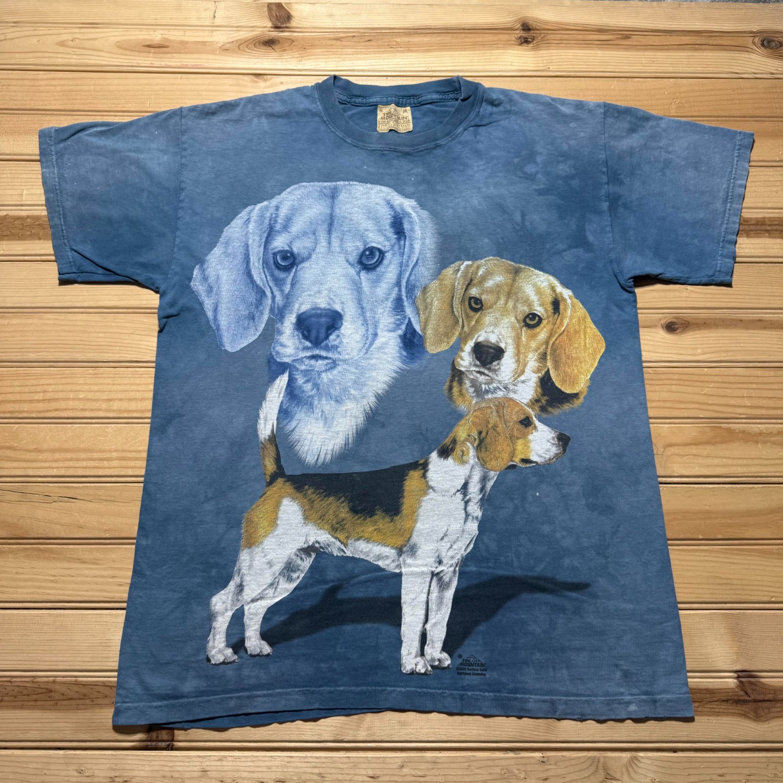 Vintage Y2K 2000 Beagle Dog All Over Print Tie-Dye T-Shirt USA Made Size Medium