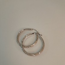 14K Solid White Gold 28mm Hoop Earrings Gold Earrings White Gold Hoops Statement