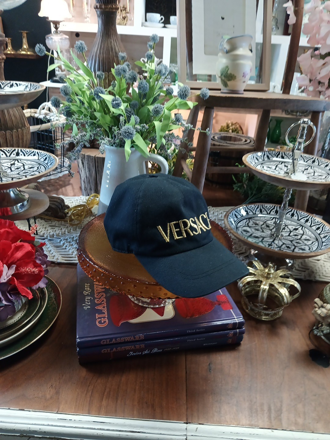 Versace Embroidered Logo Baseball Cap Hat Black/G… - image 1