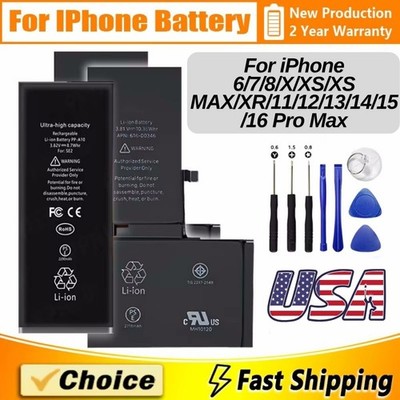 Replacement Internal Battery For iPhone7 8 X XR XS Max XR 11 12 13 14 15 16 LOT