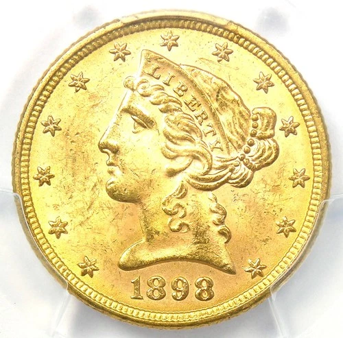 1898 Liberty Gold Half Eagle $5 Coin - PCGS MS64+ Plus Grade - $2,100 Value!