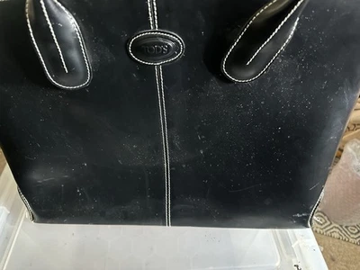 Tod's Black Leather Handbag Vintage Been Stored. Some Marks See Pics for Detail - Image 1 of 4