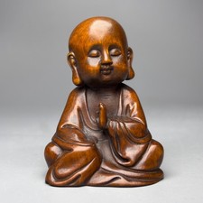 2.7" China Exquisite Boxwood Handmade Carved Fengshui Buddha Statue B030