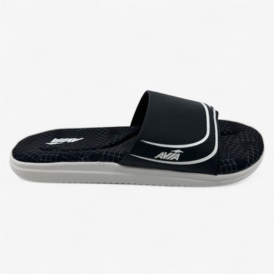 Avia Memory Foam Slide Jet Black Bright White Kids Boys Sandal Slide