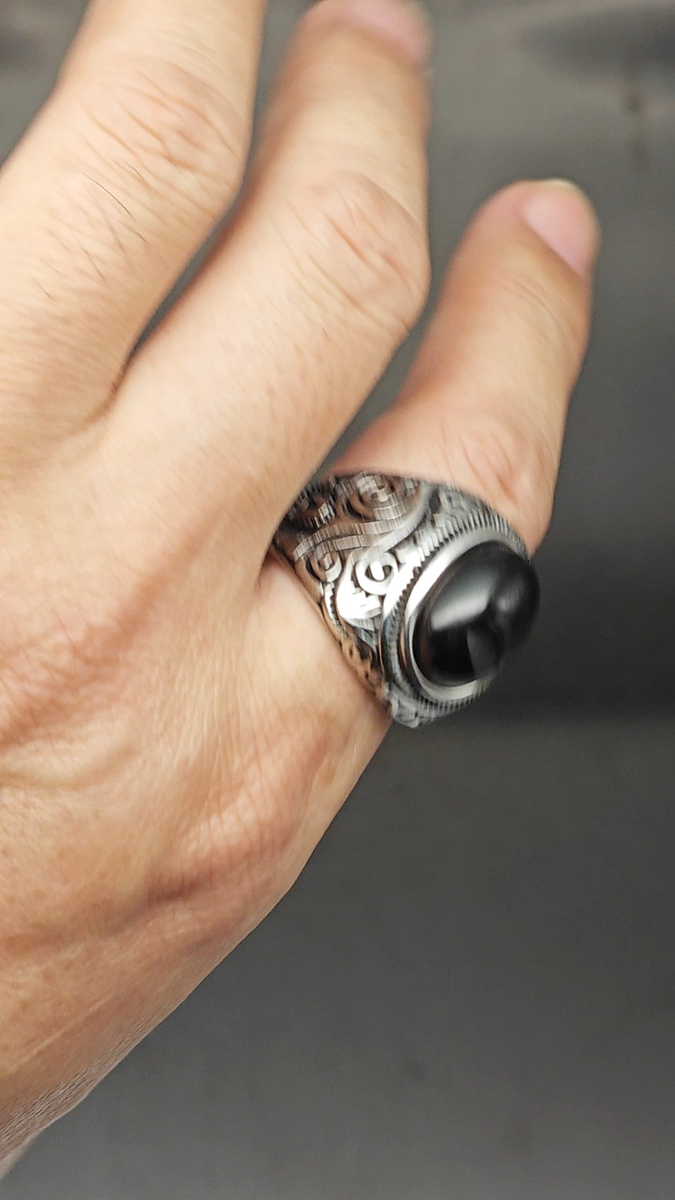 Black Rings For Men Stainless Steel Ring Black Stone Pinky Ring