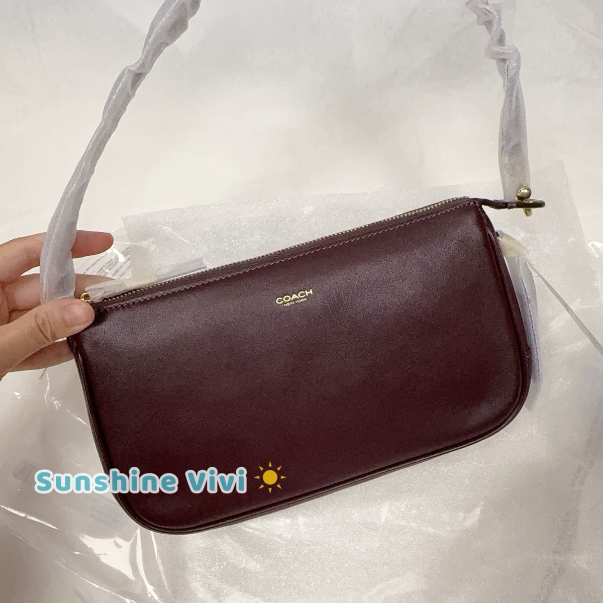 NWT Coach Plaza Bag in Brass/Black Currant Natural grain Leather