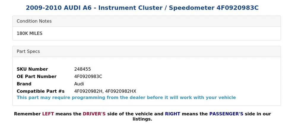 AUDI A6 2009-2010 - Cuadro de instrumentos/velocímetro 4F0920983C Foto 4 de 4