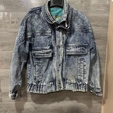 Vintage Urban Equipment Retro Acid Washed Blue Denim Jacket Mens Large / XL
