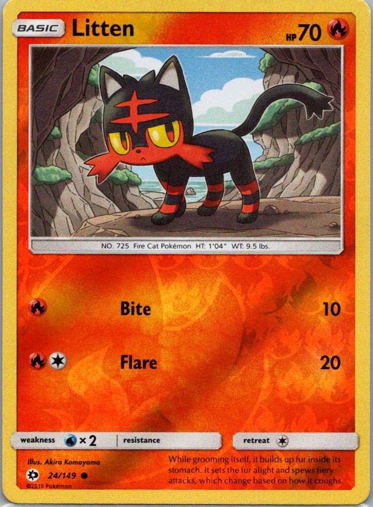 Pokemon TCG Litten 24/149 Sun Moon Rev Holo NM