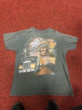 Vtg 3D Emblem Shirt Mens Sz L Black Indian Truckers Only Made In USA Graphic Tee