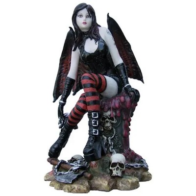 Veronese Design Statue 2008 Figure Goth Girl Angel Dark Wings Vamp Skull Fantasy