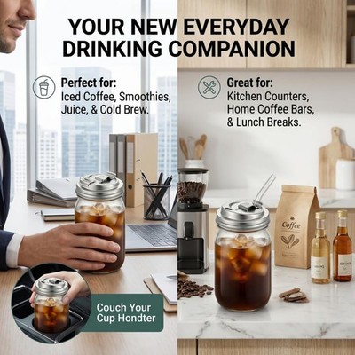 Mason Jar Drinking Lids, Wide Mouth SUS 304 Stainless Steel Sip Lids for Jars