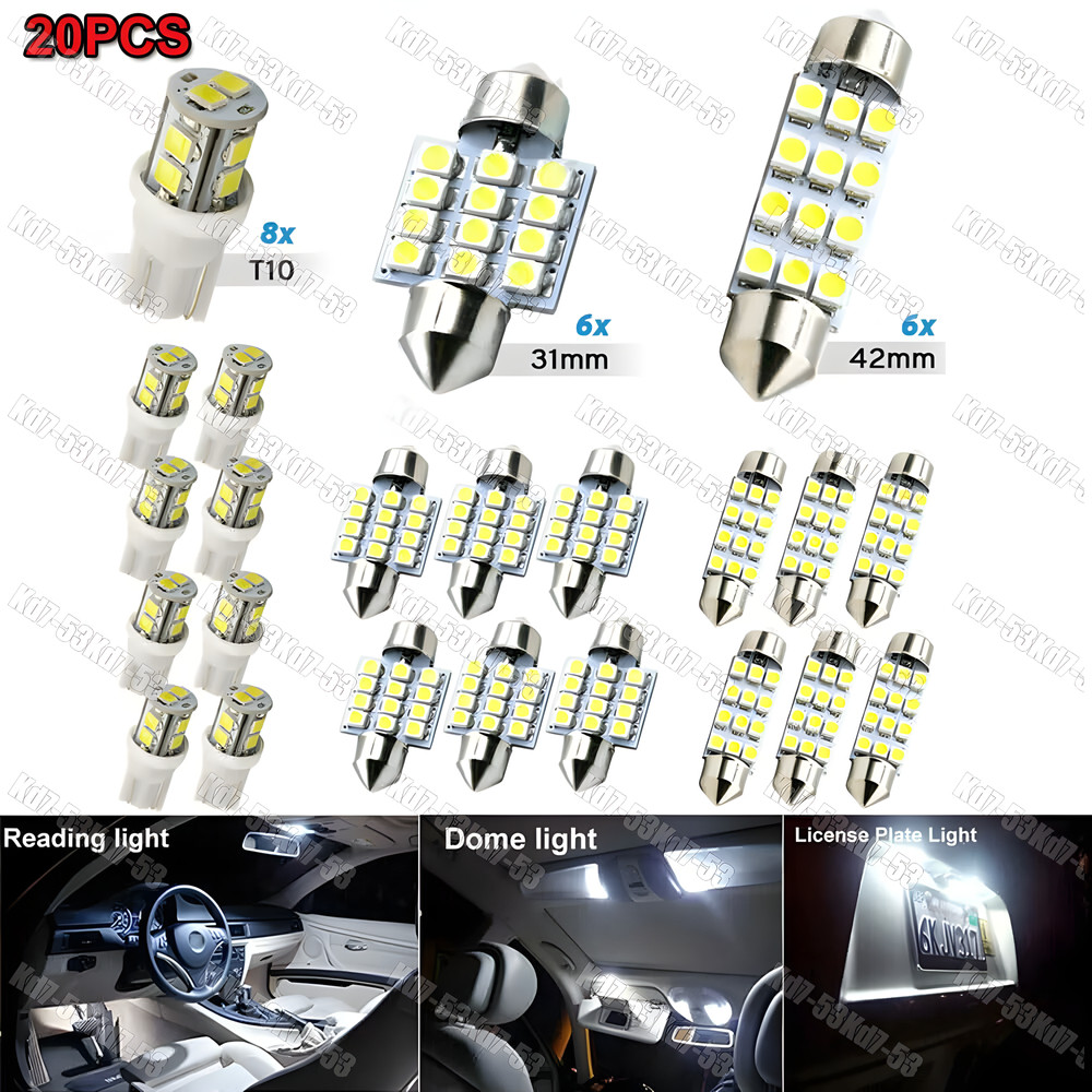 For Ford 20pcs LED Interior Lights Bulbs Kit Car Trunk Dome License Plate Lamps