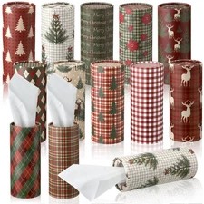 Layhit 12 Pcs Christmas Car Tissues Cylinder Round Tissue Boxes Buffalo Plaid...