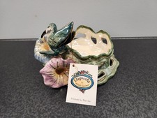 Blue Sky Claywork Heather Goldminc Morning Glory 2000 Candle Holder Hummingbird