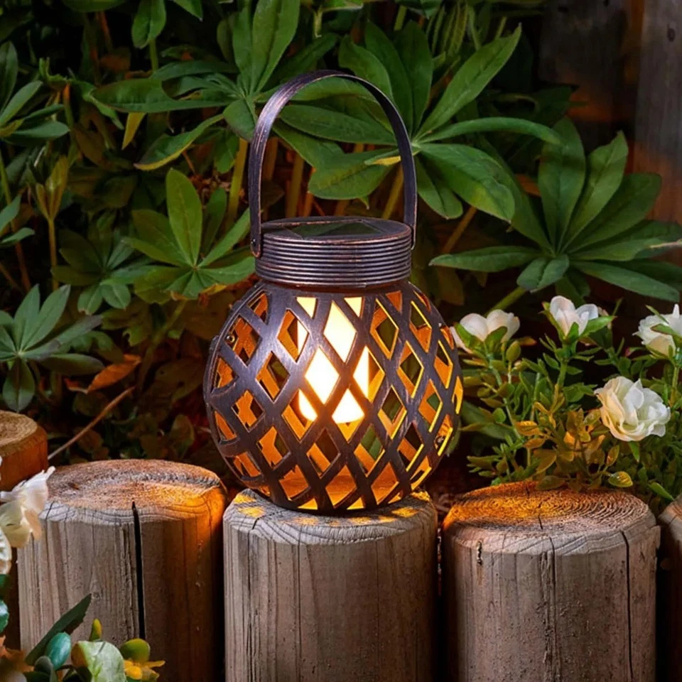 Solar Garden Lantern Light Bronze Effect Silhouette Flame Tabletop Outdoor Decor - Image 3 of 4