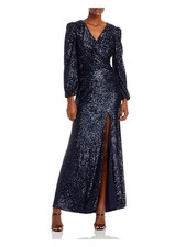 AQUA FORMAL Womens Navy Twist Front Thigh-high Slit Lined Formal Dress 0