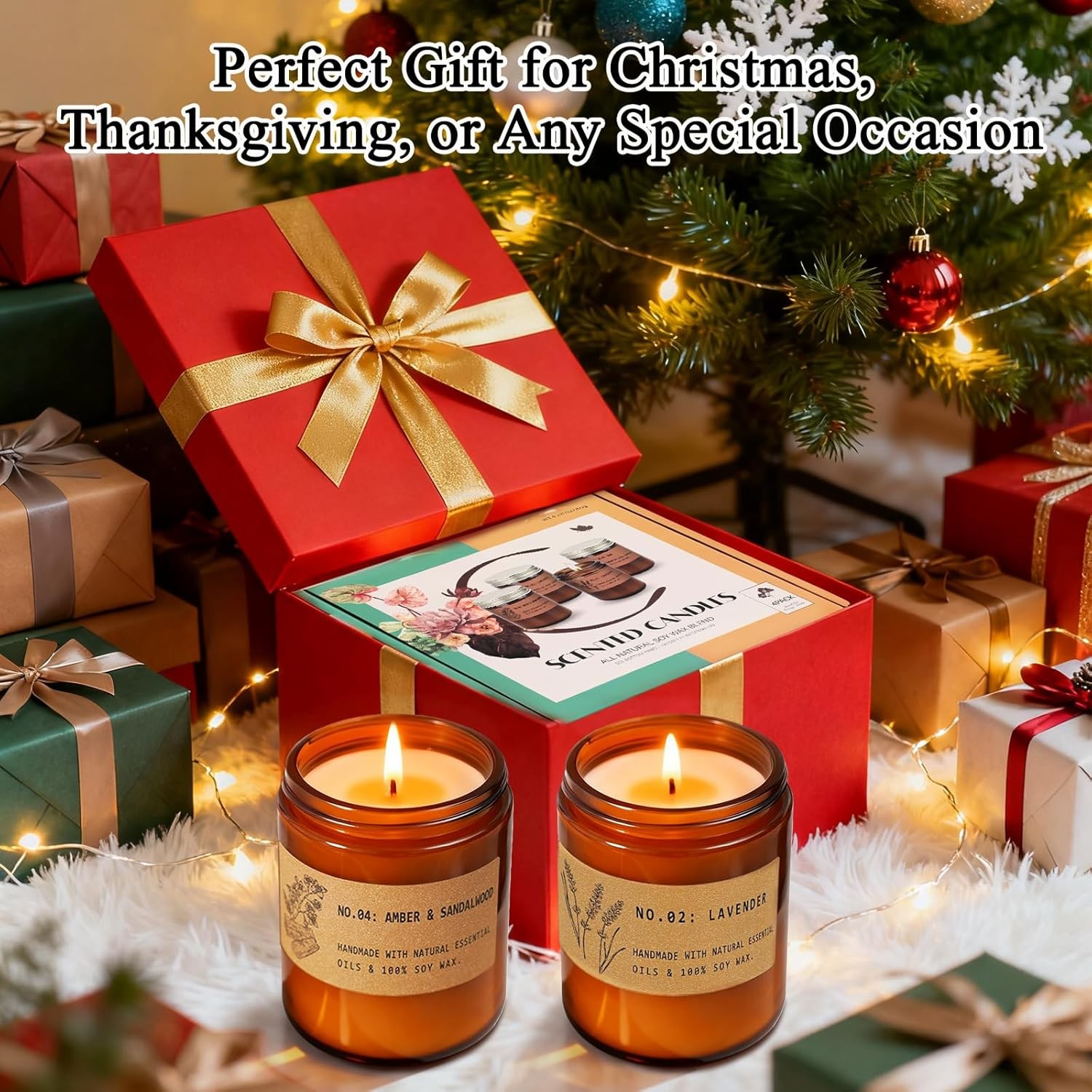 Christmas Candle Gifts for Women – Large Large, 4 Pack Amber Jar Candles Set 