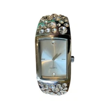 Chicos Silver Rhinestone Ladies Wrist Watch Quarts Movement With Cuff Band 
