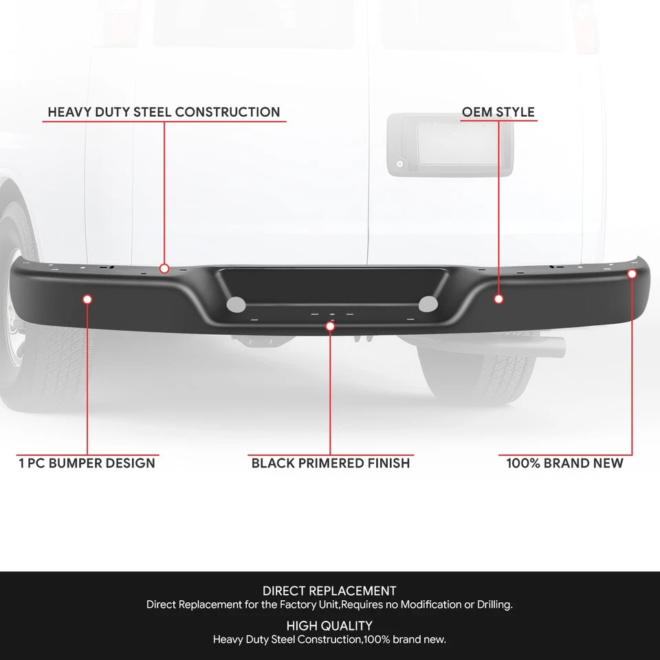 Cubierta de parachoques trasero negra Fit 96-23 Chevrolet Express/GMC Savana 1500 2500 3500 Foto 2 de 4