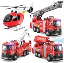 4 PCS Fire Truck Toys for 2 3 4 5 Year Old Boys, 9" Fire Toy Trucks with Light,