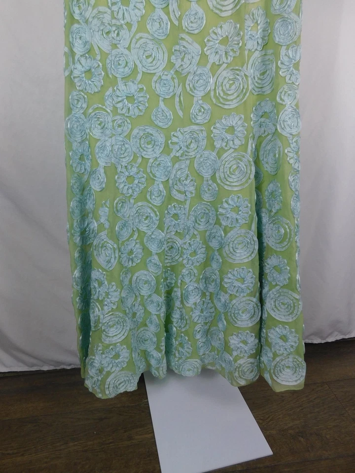 Chetta B Skirt Womens 10 Green Floral Applique Maxi A-Line Side Zip Embroidered - Imagem 3 de 4