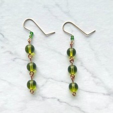 Emerald Green Round Glass Bead Dangle Drop Earrings