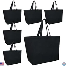 Sweetude Extra Large Black Canvas Tote Bags - 6 Pack XL Heavy Duty Reusable