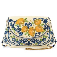 Capri Lemons Yellow & Blue Beaded Crossbody Handbag-Small-Handmade-Phone Pocket