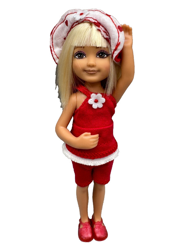 ~DS LOT M DRESSED BARBIE DOLL KELLY CHELSEA IN HAPPY CAT OUTFIT TOP PANTS SHOES