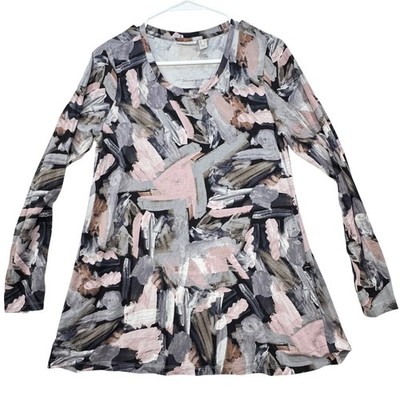 LOGO Lori Goldstein Top Womens Small Abstract Print Long Sleeve Tunic  pockets