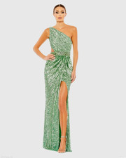 NWT Mac Duggal Sage Green Sequin beads One Shoulder Lace Back Size 4 5687