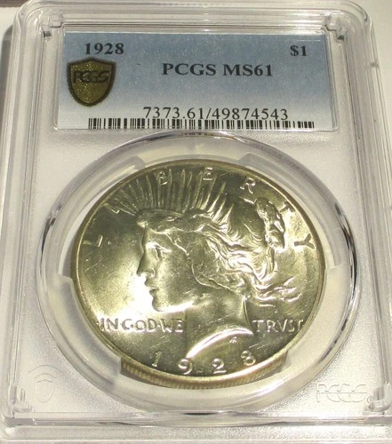1928 PEACE SILVER DOLLAR PCGS MS61 RARE US COIN.