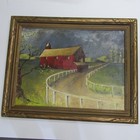 old 1967 Oil Painting canvas panel Modern Barn Horse Track 24X18 framed signed — photo 2