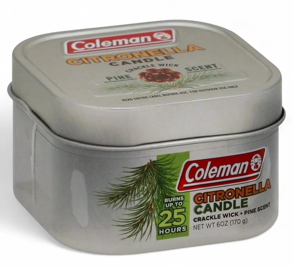 Coleman Pine Scented Citronella Candle with Wooden Crackle Wick - 6 oz Tin *NEW* - Image 3 of 3