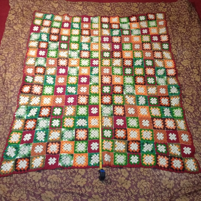 Crocheted Granny Squared Multi-colored Blanket 5 Ft X 4 1/2 Ft