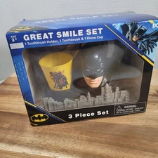 Batman DC Comics Great Smile Set 3 Piece Toothbrush, Holder & Rinse Cup New 