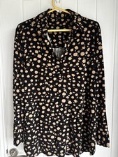 Roman Black/Brown Print Long Sleeve Stretch Notch Neck Blouse Size 18