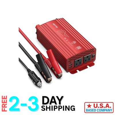 Compact 500W Pure Sine Wave Inverter - Dual AC Outlets & Fast USB Charging