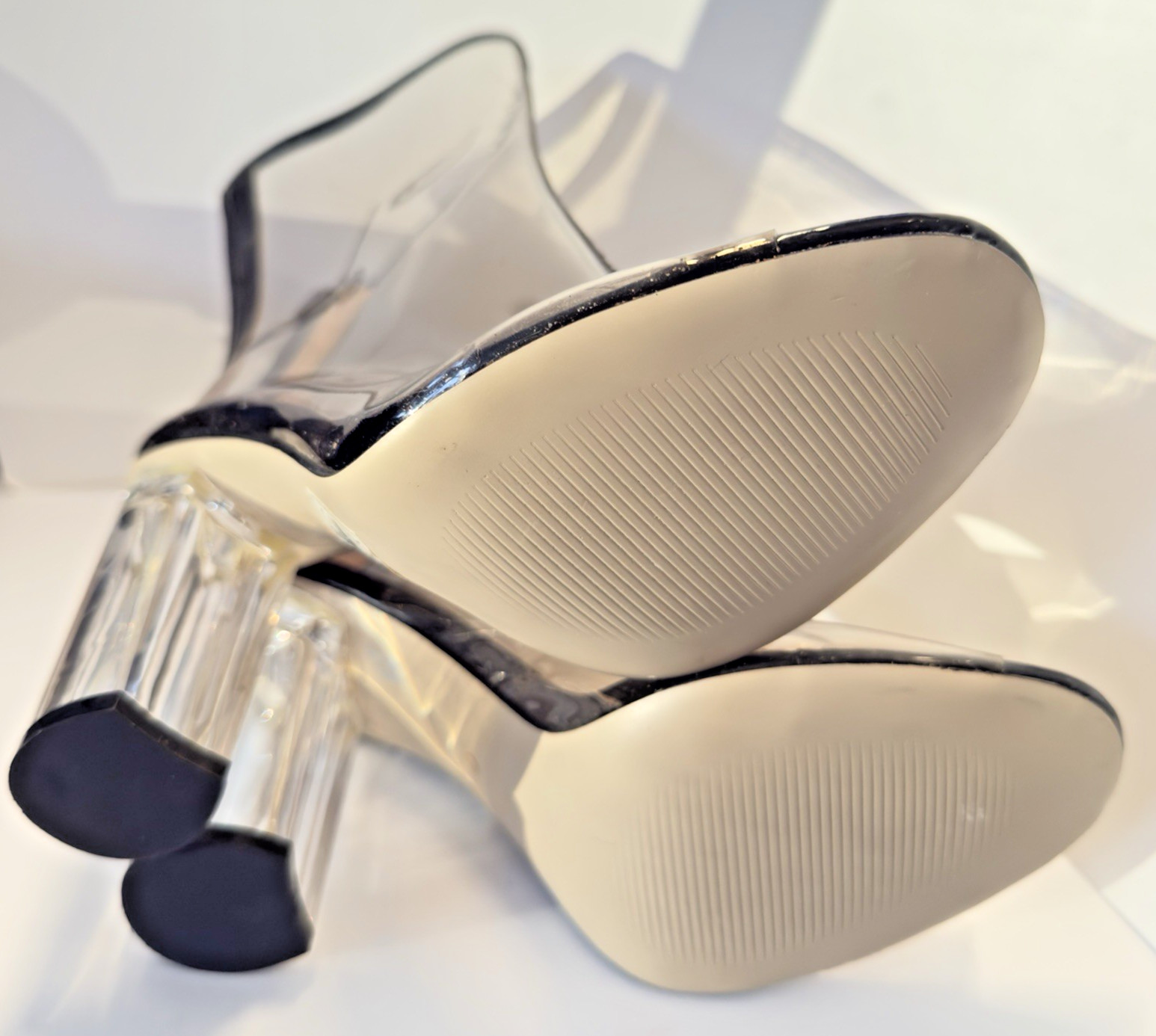 PEEP TOE clear plastic zip back stack 4 inch clea… - image 11