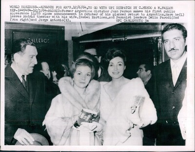 1964 Juan Peron Isabel Martinez Argentine Dictator Madrid Spain Fallon 7X9 Photo