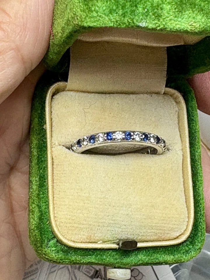 925 Sterling Tacori 3mm White/Blue Eternity Infinity CZ Band Ring Size 9 - Image 4 of 4