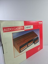 Vintage Audio Cassette Storage Cabinet Faux Wood Holds 42 Tapes 3 Drawer