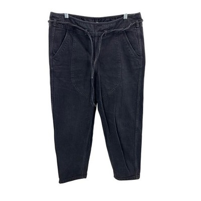Ulla Johnson Washed Black Cotton Tapered Tie Waist Pants Size 6