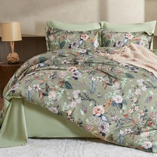 7 Piece King Comforter Set, Sage Green Butterfly Floral Comforter Set with Fl...